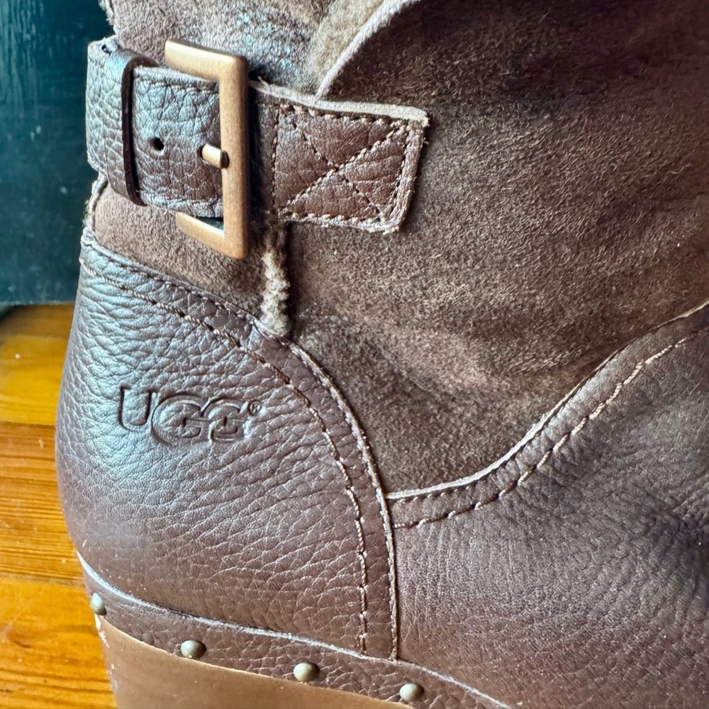 UGG Brown Sheepskin lined wood heel with metal stud work “Lynnea” Boots - Picture 4 of 16